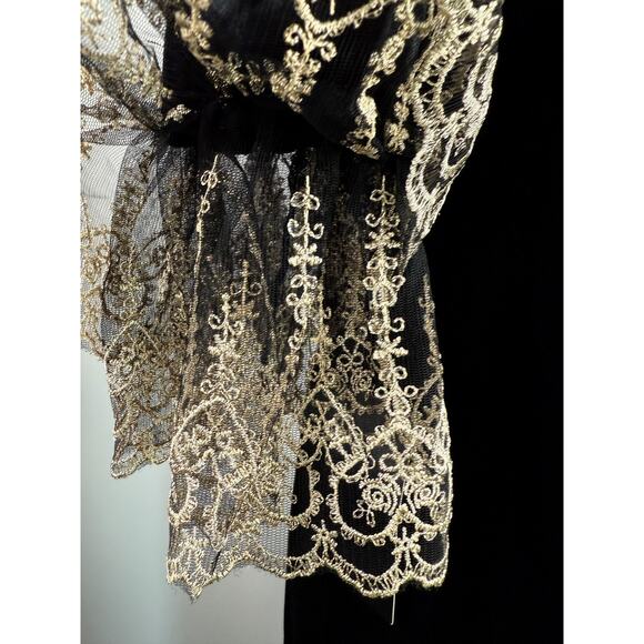 Tuckernuck Pomander Place Gold Embroidered Hem Velvet Lillith Black Dress Size M - Picture 8 of 15